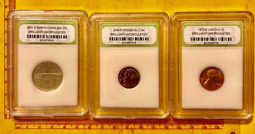 3 Monedas De Estados Unidos De 1, 5 Y 25 Centavos Brillante (Usado)