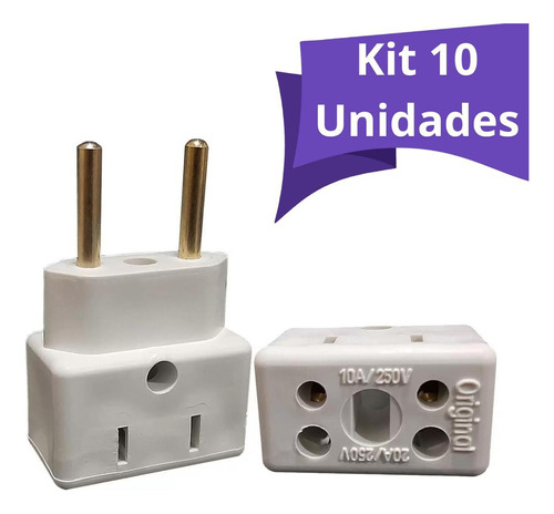 Kit 10un Adaptador Tomada 10 E 20 Amperes Bi Volt