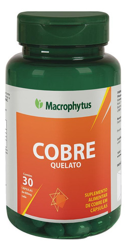 Cobre Quelato 400mg 30 Cápsulas