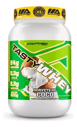 Suplemento Tasty Whey Adaptogen Science Whey Protein 3w Gourmet Pote 900g Sabor Sorvete de Coco
