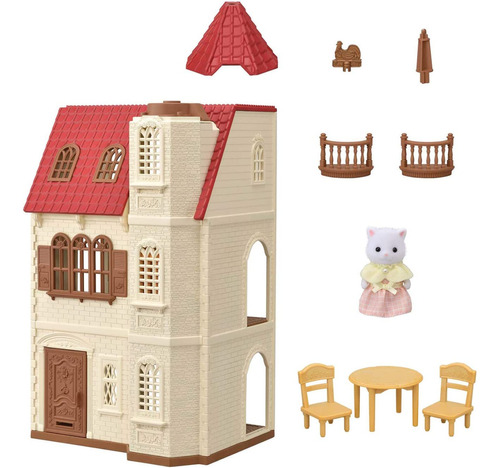 Calico Critters Red Roof Tower Home, 3 Story Dollhouse Plays