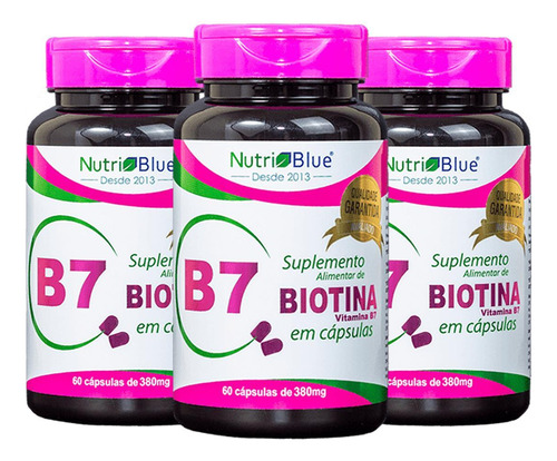 Kit 3 Biotina 380mg Saúde Cabelos Unhas Pele