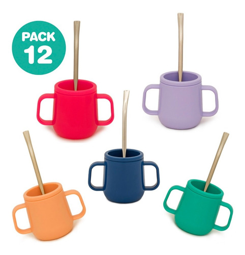 Imagen 1 de 7 de Pack Matero 12 Mate Doble Asa Color Bombilla Vaciado Fácil