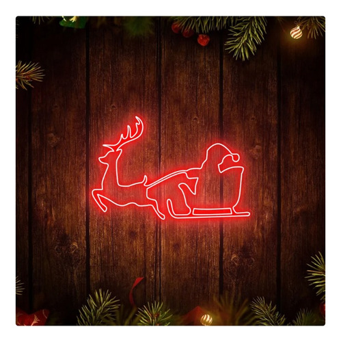 Letrero Led Neon Navidad Trineo Silueta Ancho 55cm Luminoso