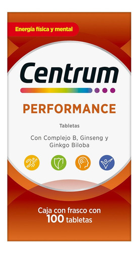 Multivitamínico Centrum Performance con Vitaminas del Complejo B 100 Tabletas Sin sabor