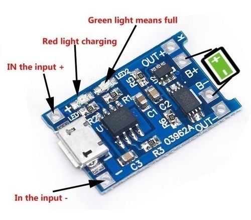 Imagen 2 de 2 de Cargador Bateria Litio Tp4056 Con Proteccion Micro Usb