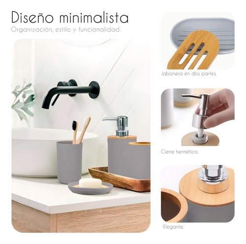 Accesorios Para Baño Set 4pz Juego De Baño Elegante Moderno Color Gris