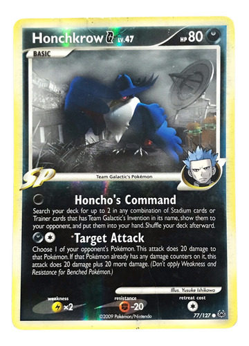 Carta Pokémon - Honchkrow G - 77/127 Reverse - Platinum Hp/d