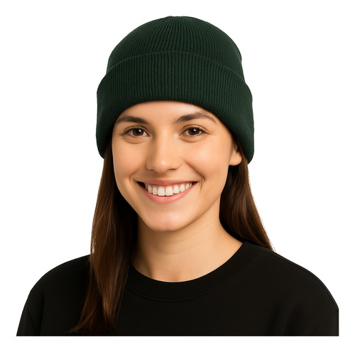Gorro De Lana Tejido Liso Beanie Unisex Invierno Moda Import Verde Oscuro Adulto