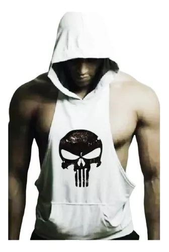 Playera Olimpica Gym Hombre Estampado Skull Capucha