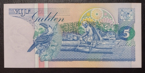 Billete De Surinam Tucan De 5 Gulden Año 1991 Sin Circular