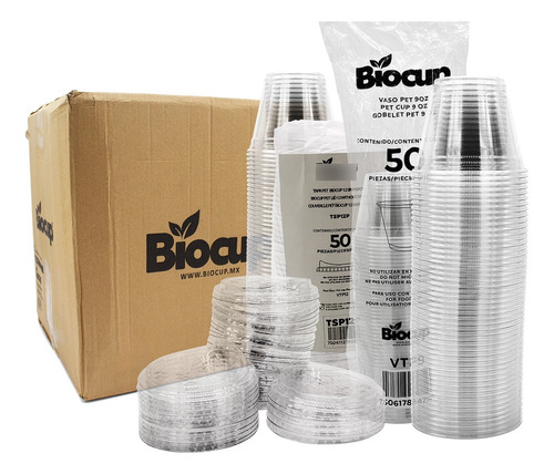 Caja Vaso Pet Biocup 1000 Juegos 9 Oz (con Tapa Boquilla) 