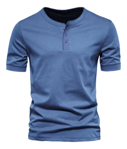 N Playera Henley Casual Manga Corta Con Botones Para Hombre