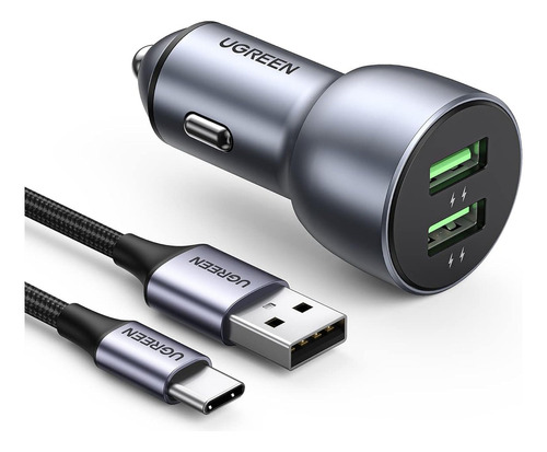 Ugreen Cargador 36w De Auto Dual Qc 3.0, Dos Usb Carga