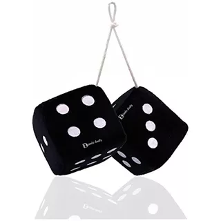 Pair Of 3 Inch Square Black Hanging Fuzzy Dice With Whi...