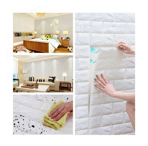 Imagen 5 de 10 de Placa De Pared Autoadhesivo Textura 3d Ladrillo Blanco