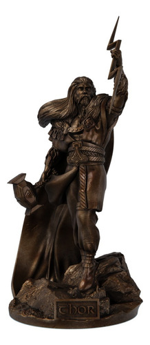 Estátua Thor Deus Nórdico Trovão Mjolnir - Estatueta Imagem Cor Cor Cobre Antigo