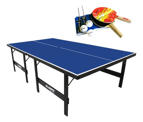 Mesa Ping Pong Tênis Mesa Olimpic 1013 + Kit Raquetes 5030
