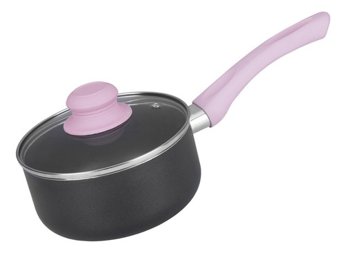 Cacerola Olla Chica Con Mango Tapa Vidrio Antiadherente 16cm Color Rosa