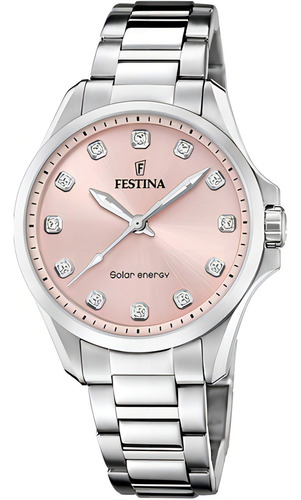 Reloj Festina Mujer Acero Solar Rosa Piedras Moda F20654/2 Color De La Malla Plateado Color Del Bisel Plateado Color Del Fondo Rosa Claro