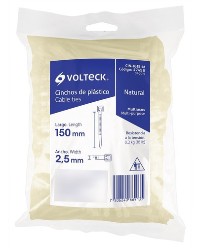 Cinchos Volteck CIN-1815-M tamaño 15cm 
x 2.5mm color natural - bolsa por 1000 unidades