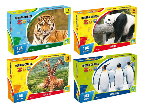 Kit 4 Quebra Cabeça Infantil Animais 432 Peças - Nig 