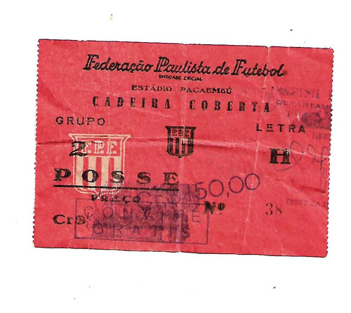 Ingresso Palmeiras X São Paulo - 1955 - Campeonato Paulista (Usado)