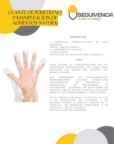 Guante De Polietileno P/manipulacion De Alimentos Pack 3 