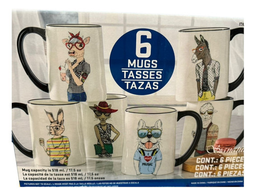 Juego De Tazas Estilo Hipster 6 Pza C/ 518 Ml Color Blanco