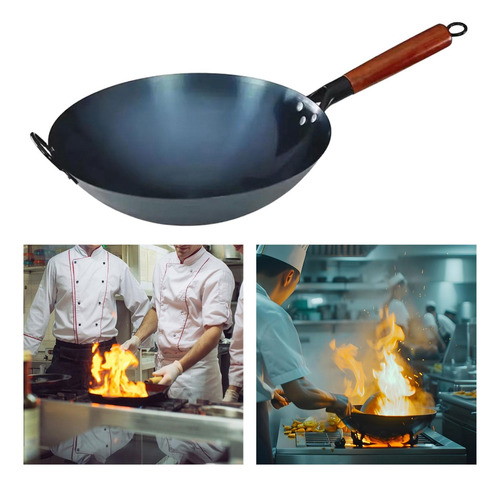 Wok Pan Antiaderente Wok Cozinhar Gás Não 32cm Com Orelhas