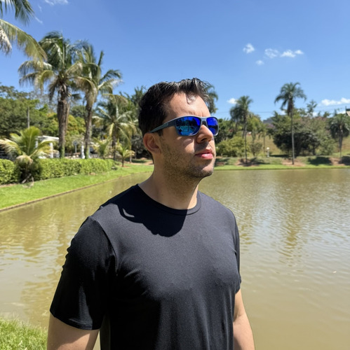 Óculos De Sol Esportivo Pesca Corrida Ciclismo Polarizado Uv Armação Azul-escuro Lente Azul