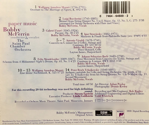 Cd Bobby Mcferrin Paper Music Saint Paul C O Importado Eua (Usado)