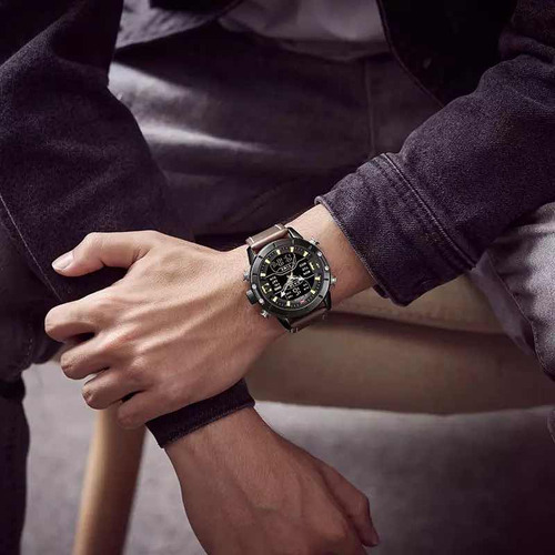 Imagen 4 de 7 de Reloj Naviforce Banda De Cuero Analógico Y Digital Luz Led
