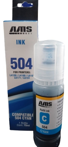 Botella Tinta Compatible Ams Epson 504 Pigmentada Azul 70ml