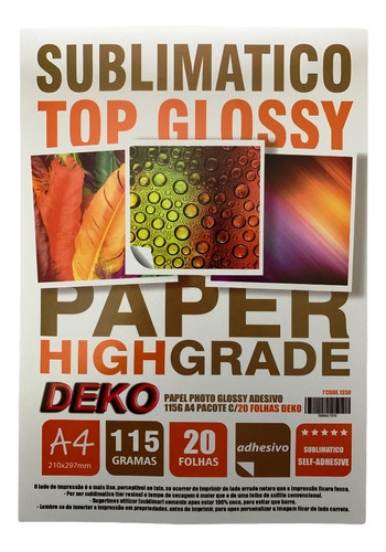 20 Fls Papel Foto Adesivo A4 115 Gr Sublimatico Top Glossy