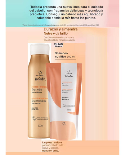 Shampoo Nutritivo Durazno Y Almendras Tododia Natura Vegano