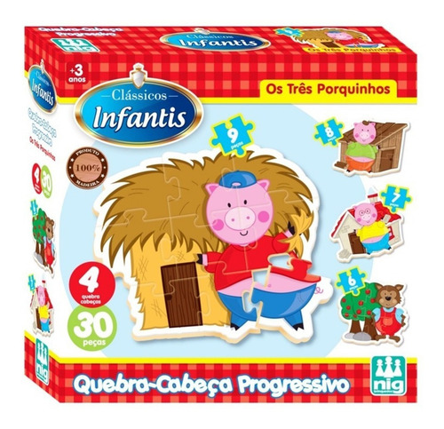 Imagem 1 de 2 de Quebra Cabeça Progressivo Os Três Porquinhos - Nig +4anos