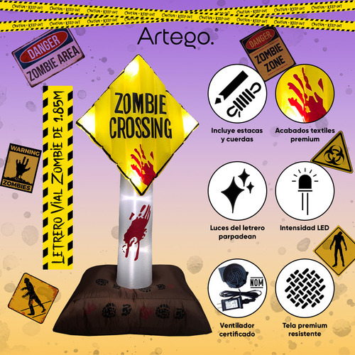Inflable De Casa Para Exteriores Decoración Muñeco Navidad Halloween Letrero Vial Zombie De 1.85m De Alto Con Luces Led Que Parpadean Decoración Día De Muertos Artego