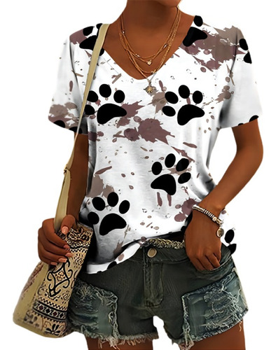 Causal Paw Splash Camiseta De Manga Corta Con Estampado