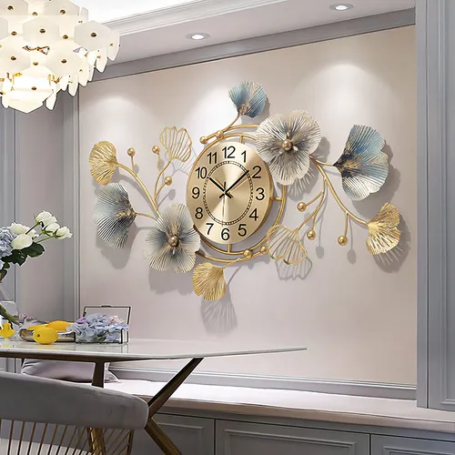 Fmnnfp - Reloj De Pared Grande De 33 Pulgadas, Diseño Creativo De Hojas De Ginkgo De Metal, Silencioso, No Hace Tictac, Reloj De Pared Para Sala De Estar, Recámara, Hogar