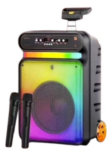 Bocina Bluetooth 12 Pulgadas 2 Micrófonos Inalámbricos Puerto Usb Radio Fm Alcance 10 Metros Auxiliar 3.5 Luz Led Multicolor