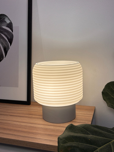 Lámpara Velador Diseño 3d Minimalista Moderno Gris Blanco Cálido