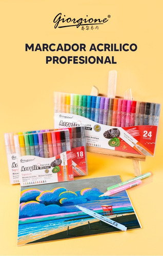 Imagen 3 de 10 de Set 12 Color Marcador Acrílico Toda Superficie 1mm Giorgione