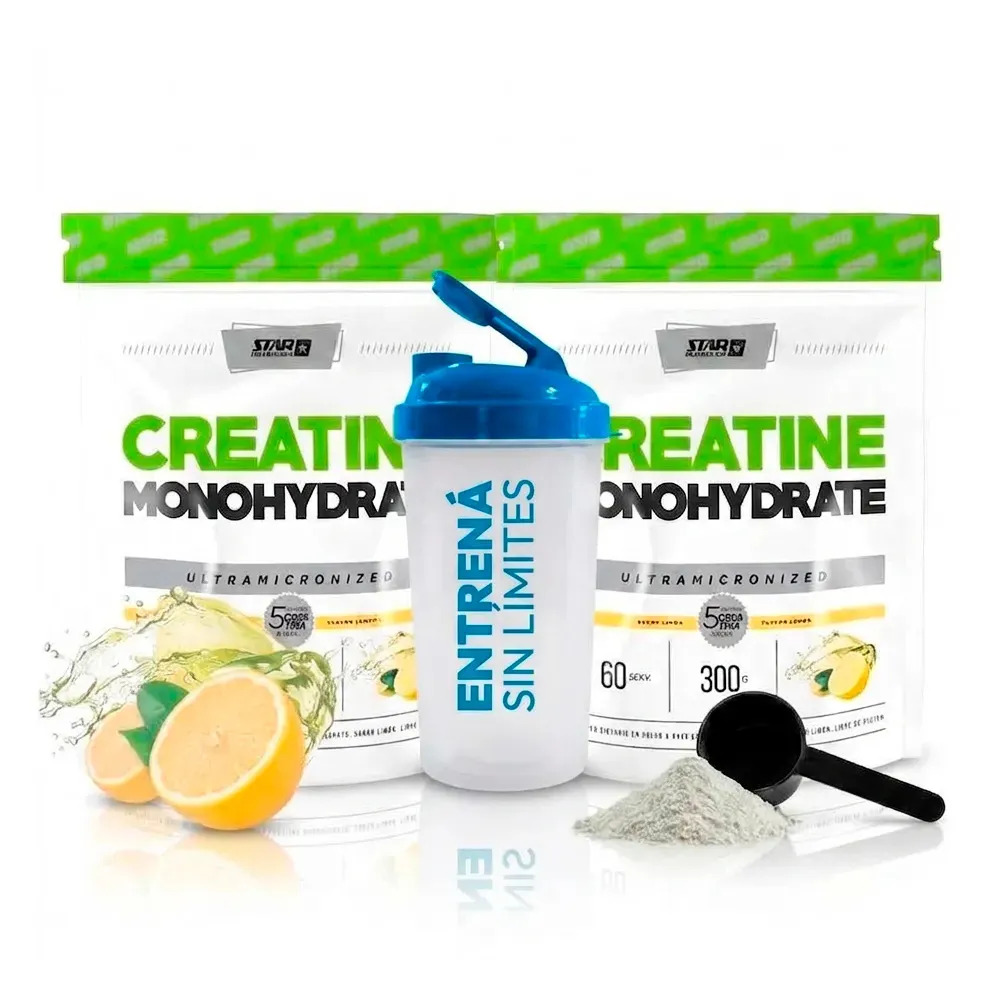 Creatina Star Nutrition 300g Limón x2 + Shaker Mezclador