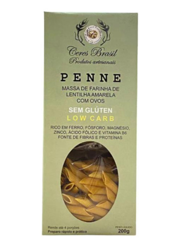 Kit 3x: Macarrão Penne Lentilha Amarela S/ Glúten Ceres 200g