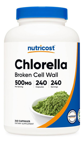 Chlorella 500mg Nutricost Elimina Metales Pesados 240 Cap