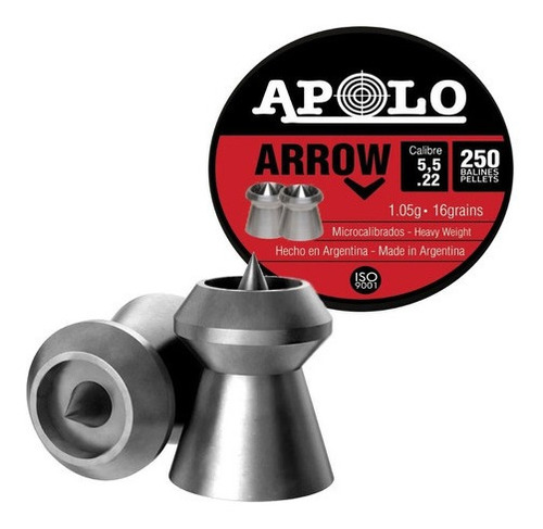 Balines Apolo Arrow 5.5 Lata X 250u - Punta Hueca Caza Aire