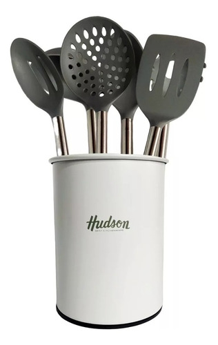 Set Utensilios Hudson Base Giratoria Nylon Blanco Y Madera