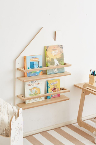 Imagen 8 de 10 de Repisa Casita Colgante Con Estantes Y Sujeta Libros Nordica