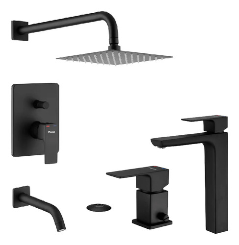 Kit Griferia Piazza Arq Negro Lavatori Alto Ducha Bidet Baño